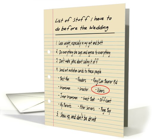 His List - Ushers - Funny
 card (445573)