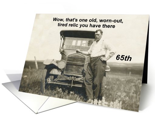 65th Birthday for him with car -  Funny card (493632)