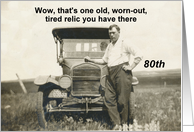 80th Birthday for him with car - Funny card