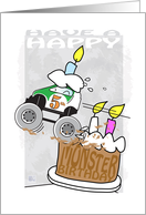 5th,Fifth,five,Happy Birthday, kids, Monster Car, Cake, Candles card