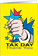 Tax Day Accountant Superhero with Stars And Fist Thank You card