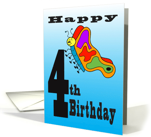 4th Birthday Cartoon Butterfly for Your Bug Loving Child card