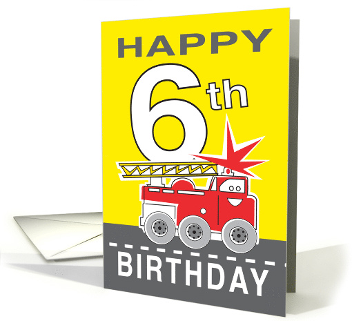 Birthday for Six Year Old Cartoon Smiling Fire Truck... (1780562)
