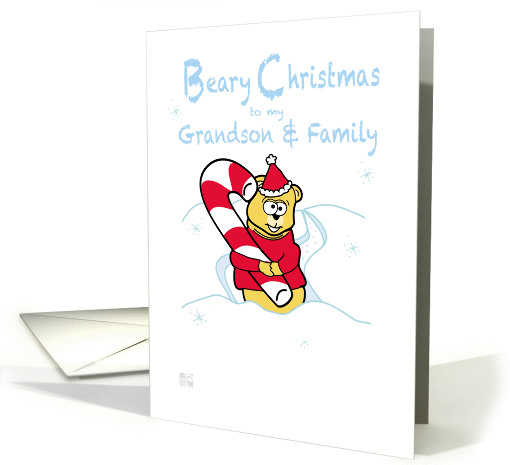 Merry Christmas Grandson & Family teddy Bear Candy Cane card (851215)