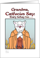 Thanksgiving - humor-grandma- Catfucius/Confucius Turkey has wishbone card