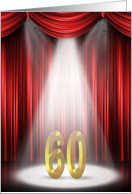 60th Birthday party invitation with spotlight and red curtains card