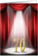 70th Birthday with spotlight and red curtains card