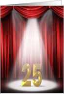 25th Birthday in the spotlight with red curtains card