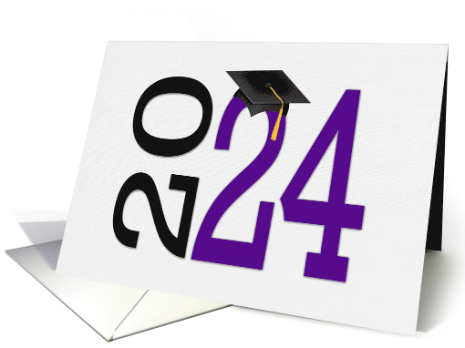 2024 College Graduation Congratulations with Black Cap On Purple card