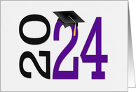 2024 Graduation Commencement Invitation With Black Cap On Purple card