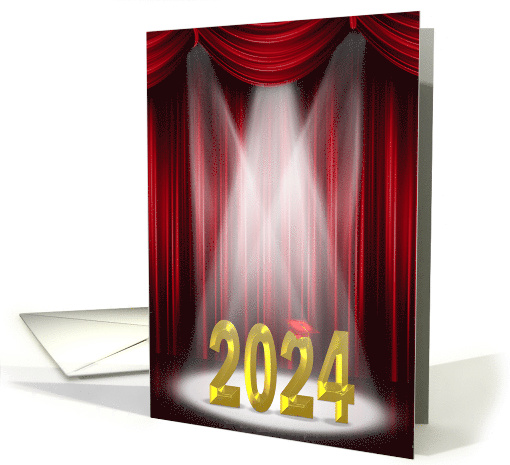 2024 Graduation Invitation with Gold Text In Stage Spotlight card