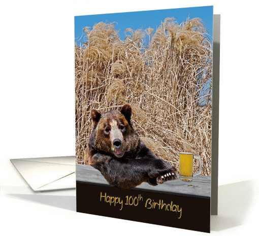 100th Birthday bear with beer in mug card (1021991)