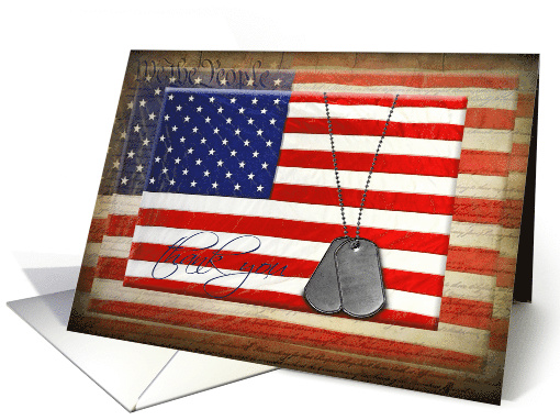 Thank You military dog tags on American flag US... (1038959)