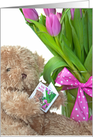 Happy Birthday-teddy bear with tulip bouquet card