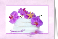 Spa Party for Birthday invitation with orchids and starfish card