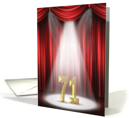 71st Anniversary in the spotlight and red curtains card (1046739)