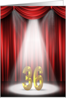 36th Anniversary in the spotlight with red curtains card