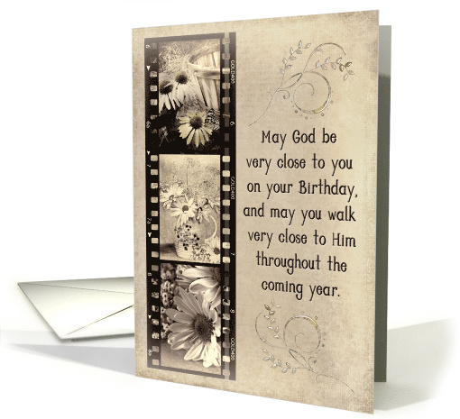 Grandma's Birthday daisy filmstrip in old sepia tone and texture card