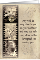 Grandma’s Birthday daisy filmstrip in old sepia tone and texture card