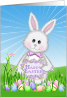 Happy Easter for Granddaughter, white bunny with eggs in grass card