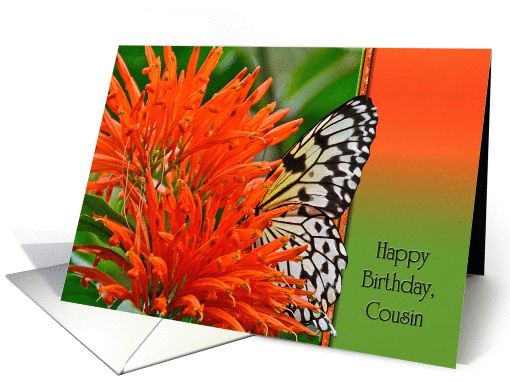 Cousin's Birthday - butterfly in orange blossom card (1065537)