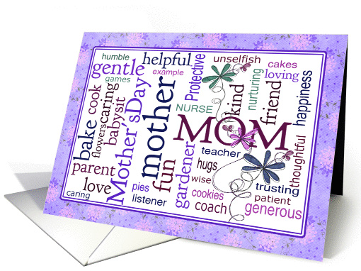 Mother's Day for Mom word art and flowers card (1068091)