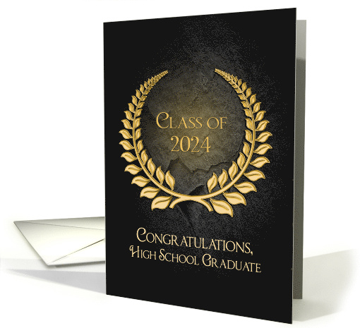 High School Graduation 2024 Gold Laurel Wreath On Black Rock card