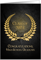 High School Graduation 2024 Gold Laurel Wreath On Black Rock card