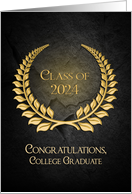 College Graduation 2024 Gold Laurel Wreath on Black Rock card