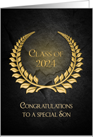 Graduation 2024 for Son, Gold Laurel Wreath on Black Slate Rock card