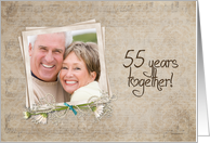 55th Anniversary, photo card with daisy bouquet on vintage background card