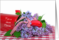 Niece’s Birthday lilacs and red tulip bouquet in red mailbox card