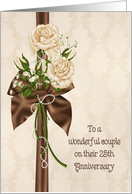 25th Wedding Anniversary - rose bouquet on damask card