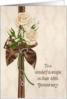 45th Wedding Anniversary, rose bouquet on damask design card