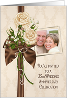 35th Anniversary party photo card invitation with ivory rose bouquet card