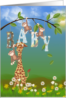 new Nephew congratulations giraffe in grass with monkeys card