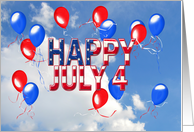 4th of July Birthday red and blue balloons floating in sky card