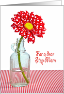 Step Mom’s Birthday--red and white polka dot daisy in an old bottle card