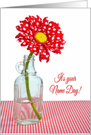 Name Day red and white polka dot daisy in an old bottle card