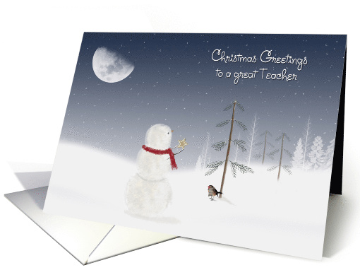 Teacher's Christmas snowman with gold star and moon card (1153522)