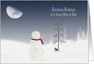 Mom and Dad’s Christmas, snowman with gold star and moon card