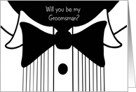 Groomsman request for brother-black and white tuxedo design card