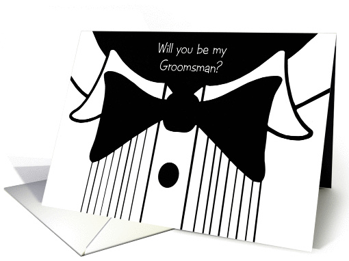 Groomsman request for Cousin-black and white tuxedo design card