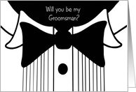 Groomsman request for Cousin-black and white tuxedo design card