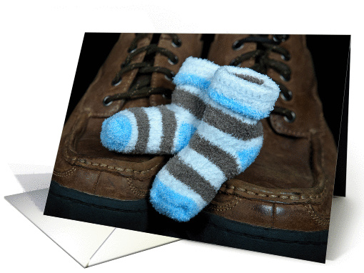 New Baby Boy announcement-baby boy sock on man's shoes card (1163892)