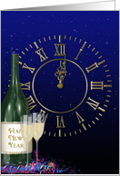 Happy New Year for Friend - champagne bottle with clock and confetti card