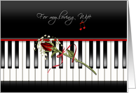 Anniversary for Wife, red rose on piano keys card