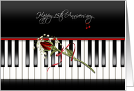 15th anniversary - red rose on piano keys card