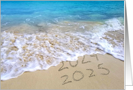 New Year 2024 Text on Bahamas Beach with Frothy Surf card