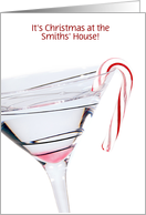 Christmas Party Invitation with name-cocktail and candy cane on white card